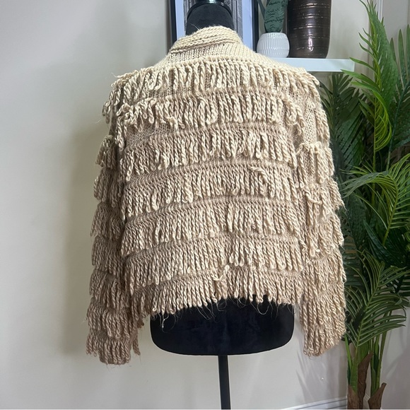 Nasty Gal Tan Gimme More Shaggy Tassel Wool Blend Cardigan Sweater Medium - Picture 3 of 8